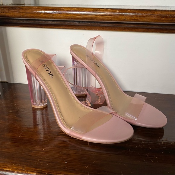 JUSTFAB Pink Heels with clear heel & straps - Picture 2 of 6